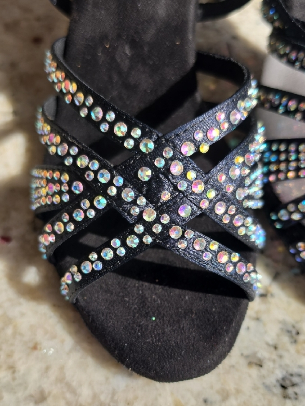 Black Rhinestone Strappy Dance Heels - Picture 6 of 7
